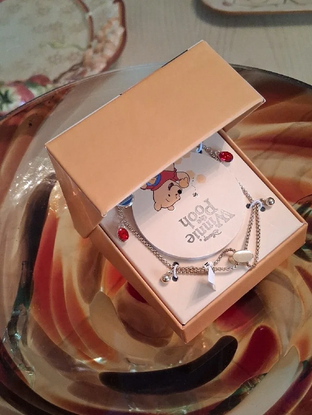 Disney Winnie the Pooh Gold Charm Bracelet W/ Red & Blue Accents.NWT. Super Cute